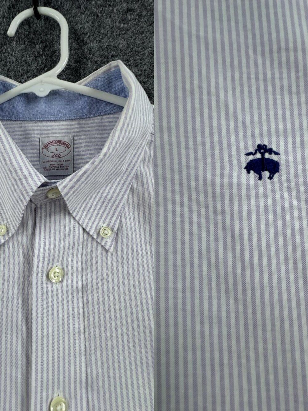 Brooks Brothers OCBD Large Logo Striped White Purple Non-Iron Button-Down Men